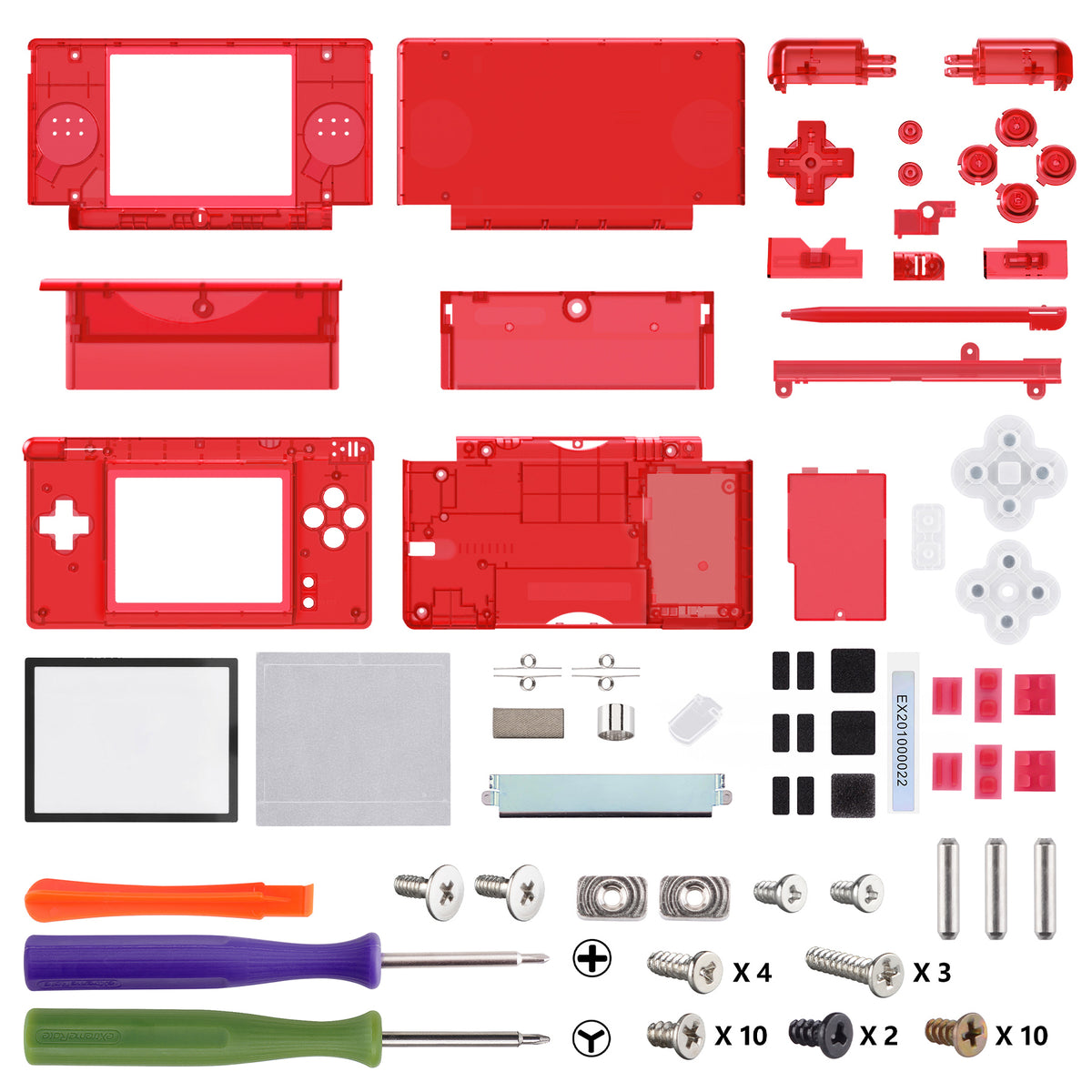 eXtremeRate Replacement Full Housing Shell & Buttons with Screen Lens for Nintendo DS Lite NDSL - Clear Red