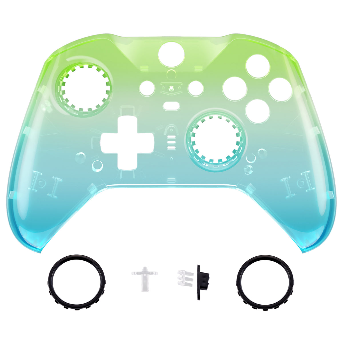 Gradient Translucent Green Blue Faceplate Cover, Glossy Front Housing Shell Case Replacement Kit for Xbox One Elite Series 2 Controller (Model 1797 and Core Model 1797) - Thumbstick Accent Rings Included - ELP336 eXtremeRate