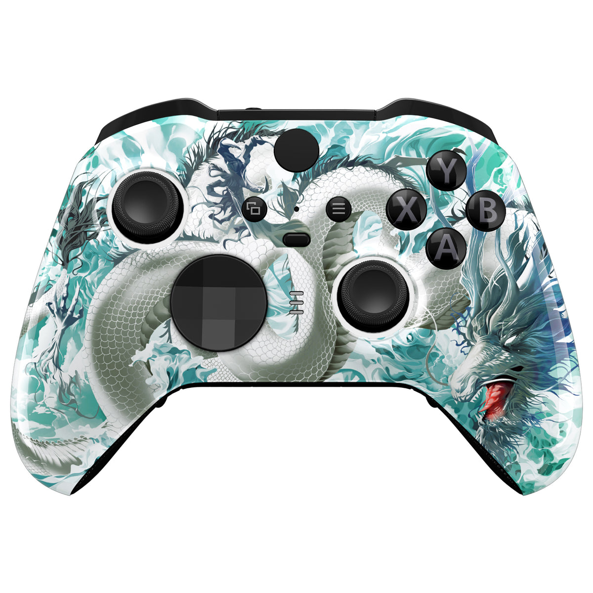 eXtremeRate Replacement Front Housing Shell Case with Accent Rings for Xbox One Elite Series 2 & Elite 2 Core Controller (Model 1797) - Jade Dragon - Cloud Dominator