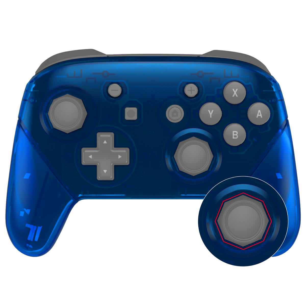 eXtremeRate Octagonal Gated Sticks Design Replacement Full Set Shell Faceplate Backplate Handles for Nintendo Switch Pro - Clear Blue