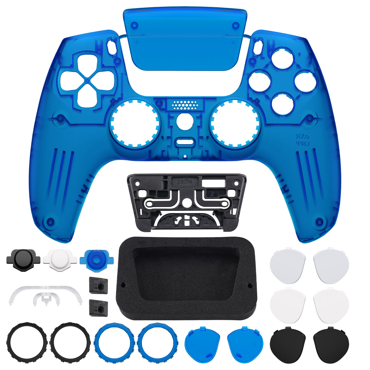 eXtremeRate LUNA Redesigned Replacement Front Shell with Touchpad Compatible with PS5 Controller BDM-010/020/030/040/050- Clear Blue