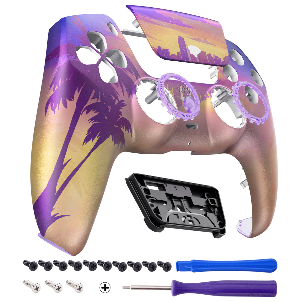 eXtremeRate LUNA Redesigned Replacement Front Shell with Touchpad Compatible with PS5 Controller BDM-010/020/030/040/050/060 - Neon Miami