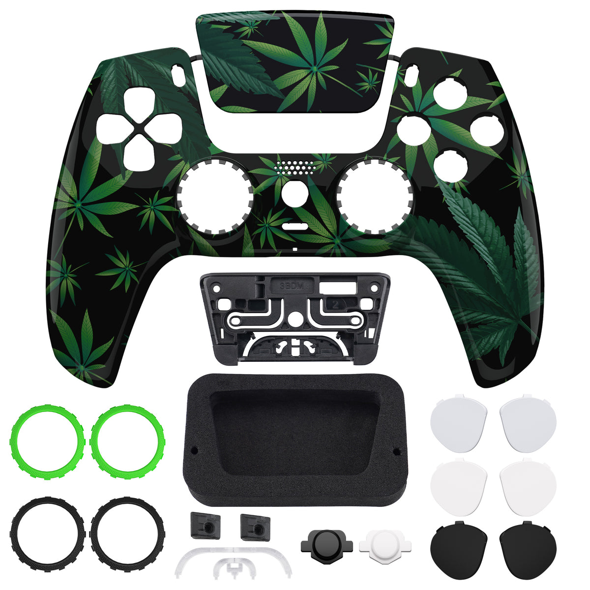 eXtremeRate LUNA Redesigned Replacement Front Shell with Touchpad Compatible with PS5 Controller BDM-010/020/030/040/050/060 - Green Weeds