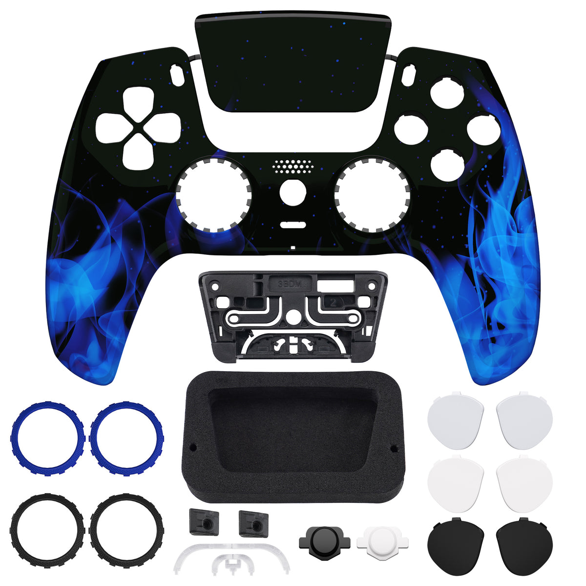 eXtremeRate LUNA Redesigned Replacement Front Shell with Touchpad Compatible with PS5 Controller BDM-010/020/030/040/050/060 - Blue Flame