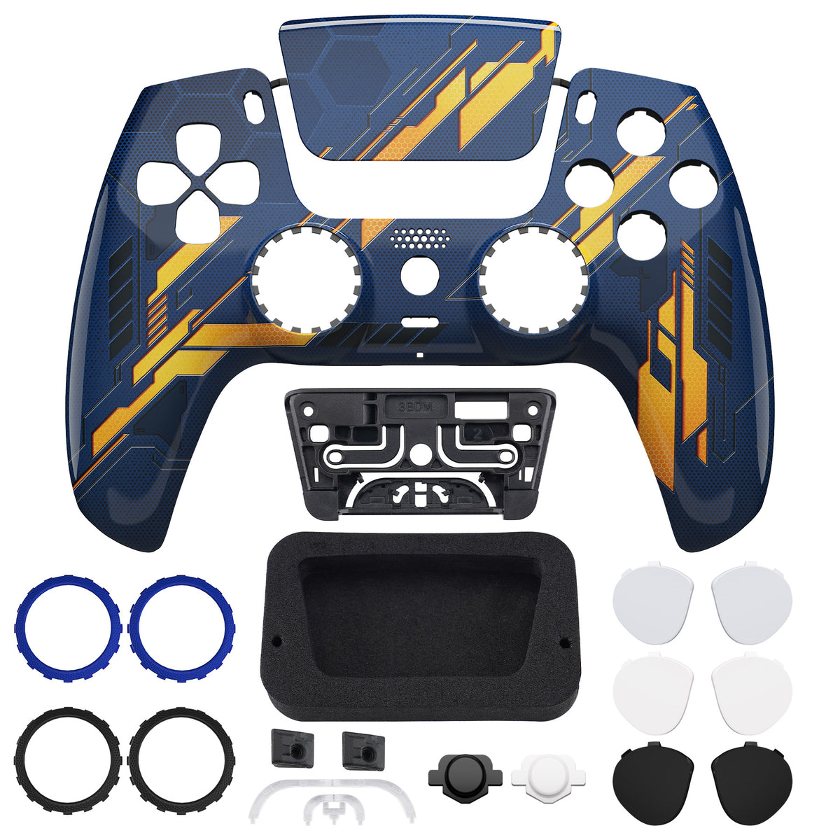 eXtremeRate LUNA Redesigned Replacement Front Shell with Touchpad Compatible with PS5 Controller BDM-010/020/030/040/050 - Glow in Dark Mecha - Orange