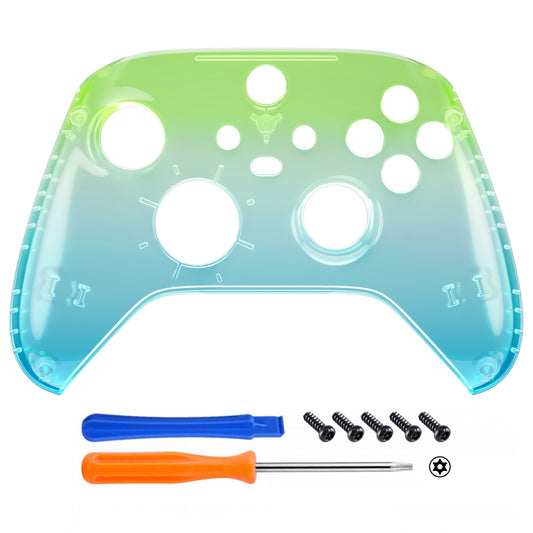 eXtremeRate Retail Gradient Translucent Green Blue Replacement Front Housing Shell for Xbox Series X Controller, Custom Cover Faceplate for Xbox Series S Controller - Controller NOT Included - FX3P355