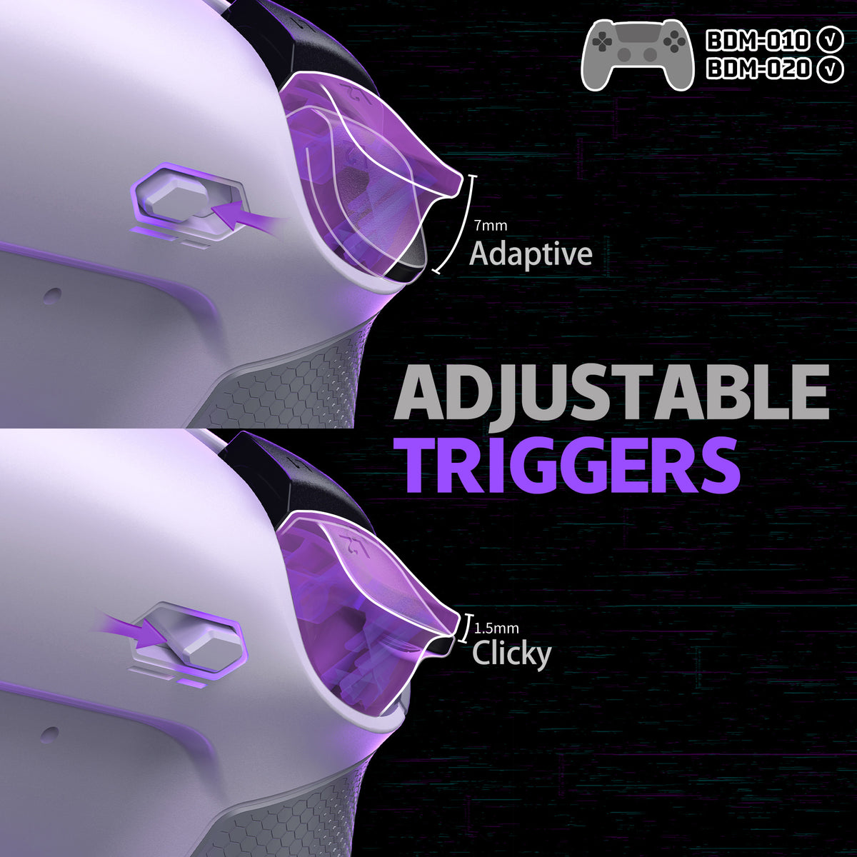 eXtremeRate Real Metal Buttons (RMB) Version RISE4 Plus MAX Back Paddles Kit with Clicky Trigger Stops & Rubberized Grip for PS5 Controller BDM-010/020 - White Gray - Silver