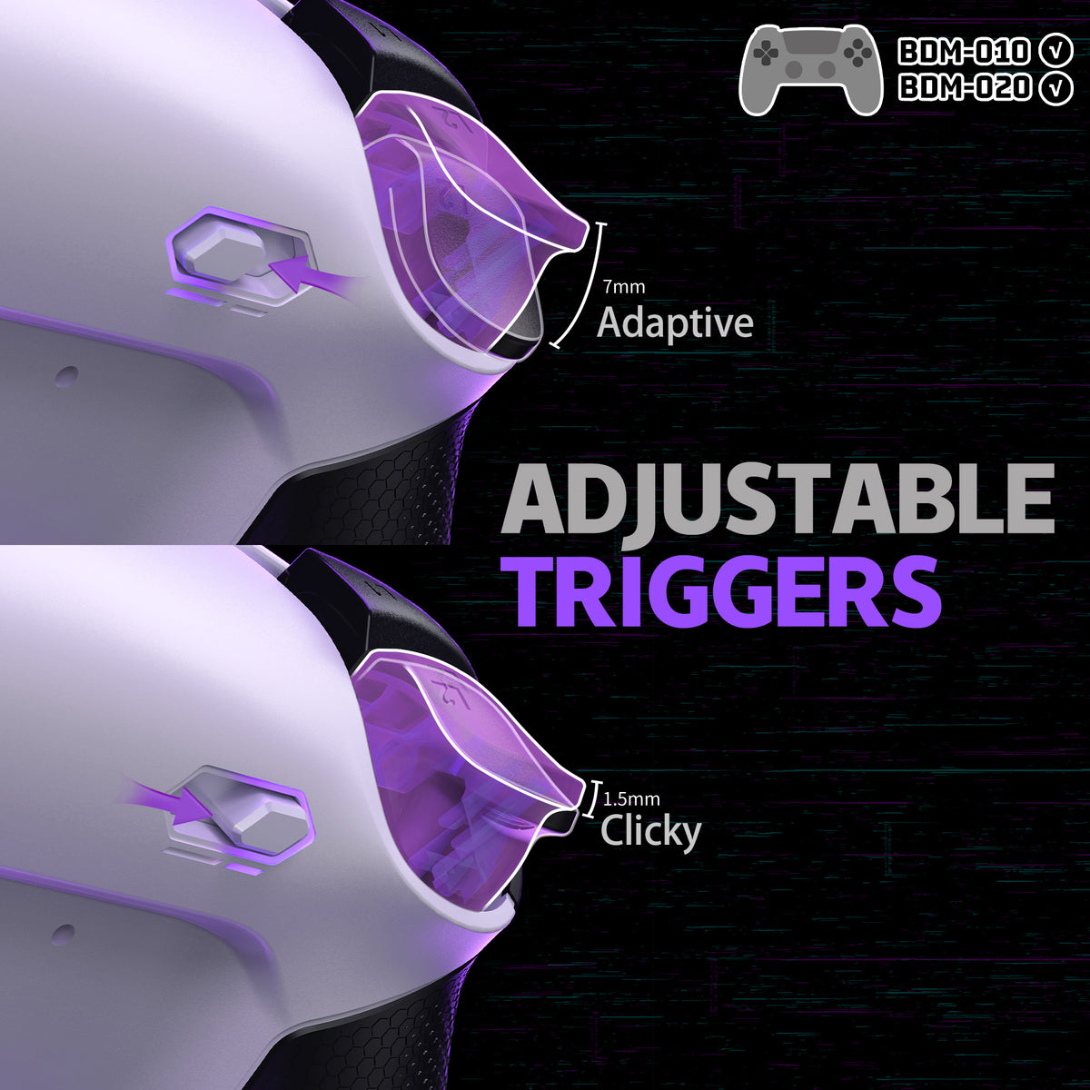 eXtremeRate RISE4 Plus MAX Back Paddles Kit with Clicky Trigger Stops & Rubberized Grip for PS5 Controller BDM-010/020 - White Black - Black