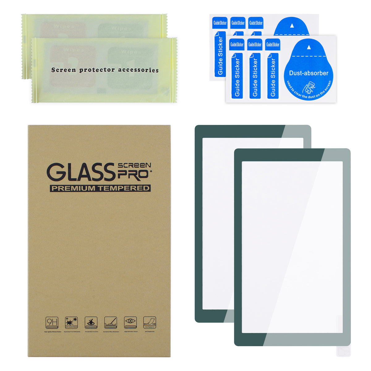 eXtremeRate 2 Pack Anti-Scratch Transparent HD Tempered Glass Screen Protector for Nintendo Switch Lite - Hunter Green