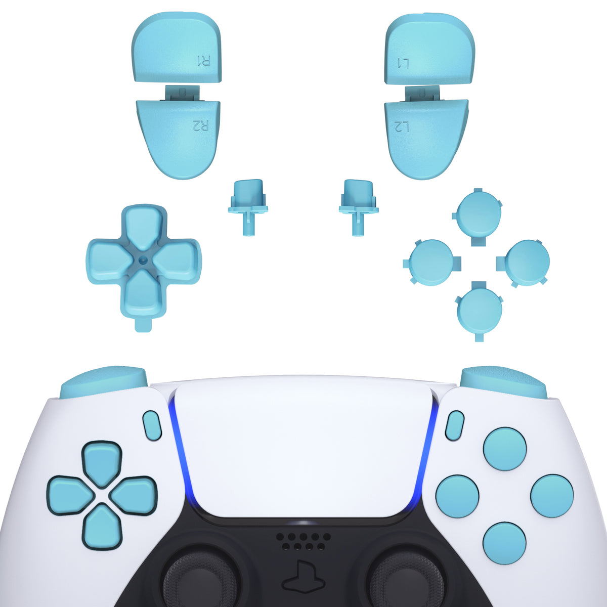 eXtremeRate Retail Replacement D-pad R1 L1 R2 L2 Triggers Share Options Face Buttons, Heaven Blue Full Set Buttons Compatible with ps5 Controller BDM-030 - JPF1011G3