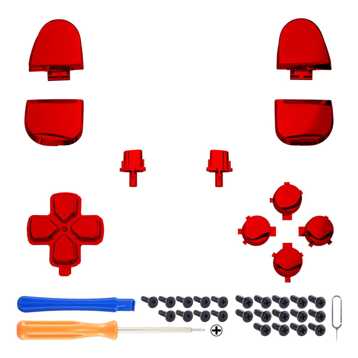 eXtremeRate Replacement Full Set Buttons Compatible with PS5 Controller BDM-030/040/050/060 - Chrome Red