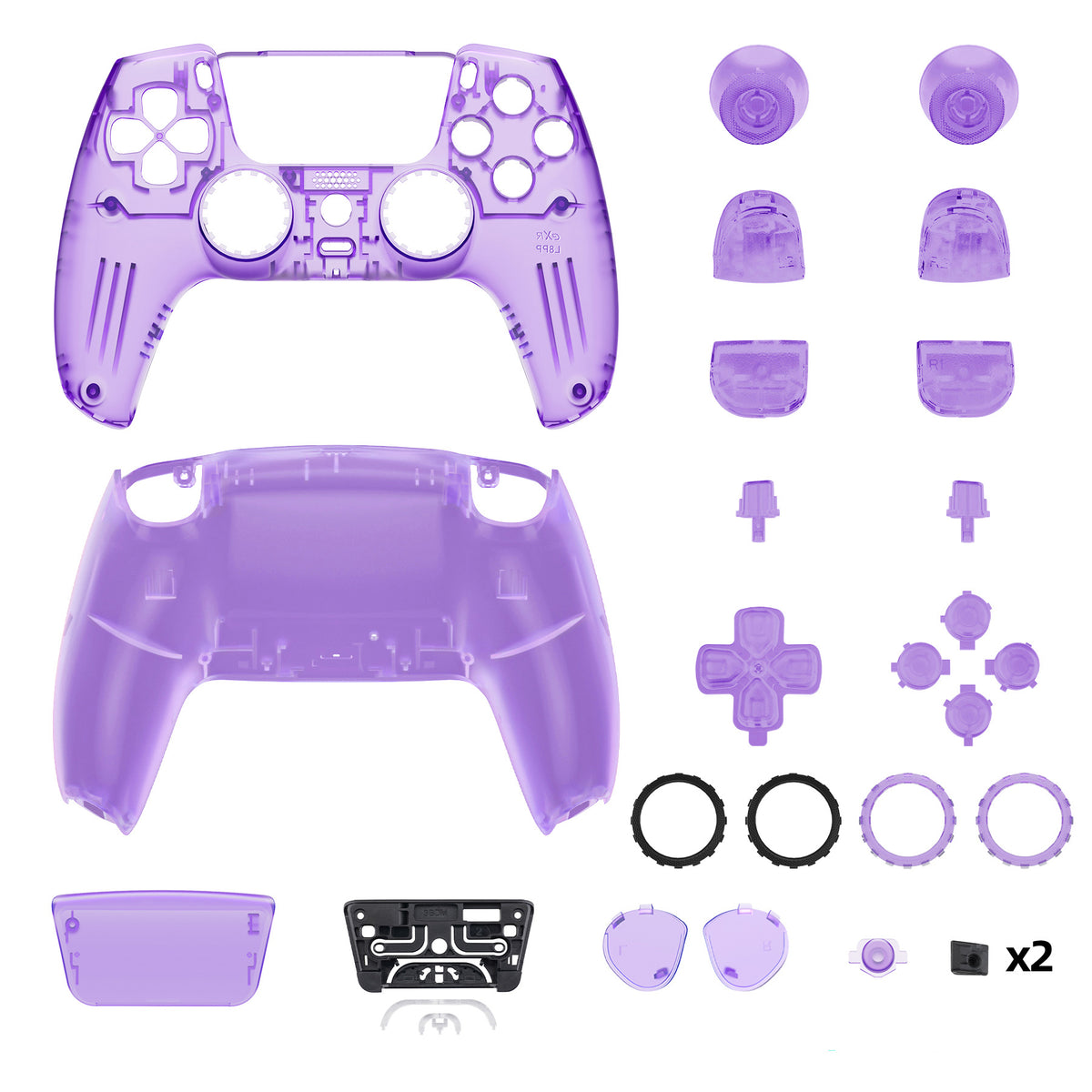 eXtremeRate LUNA Redesigned Replacement Full Set Shells with Buttons Compatible with PS5 Controller BDM-030/040/050 - Clear Atomic Purple