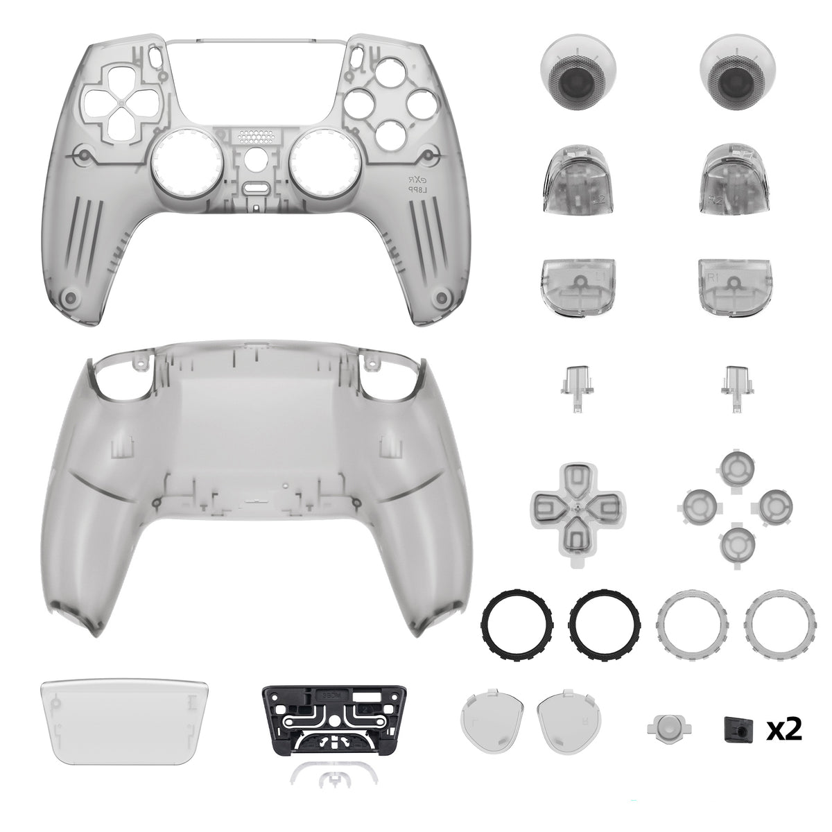 eXtremeRate LUNA Redesigned Replacement Full Set Shells with Buttons Compatible with PS5 Controller BDM-030/040/050 - Clear Black