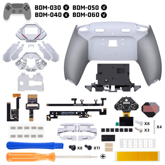 eXtremeRate SPARK Back Paddles Kit with OLED Display & Clicky Trigger Stops & Ergonomic Grips for PS5 Controller BDM-030/040/050/060 - Rubberized Solid White & Gray
