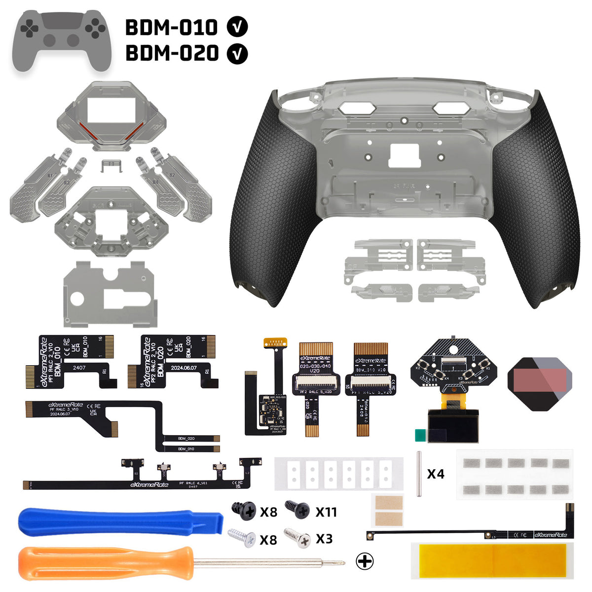eXtremeRate SPARK Back Paddles Kit with OLED Display & Clicky Trigger Stops & Ergonomic Grips for PS5 Controller BDM-010/020 - Rubberized Clear & Black