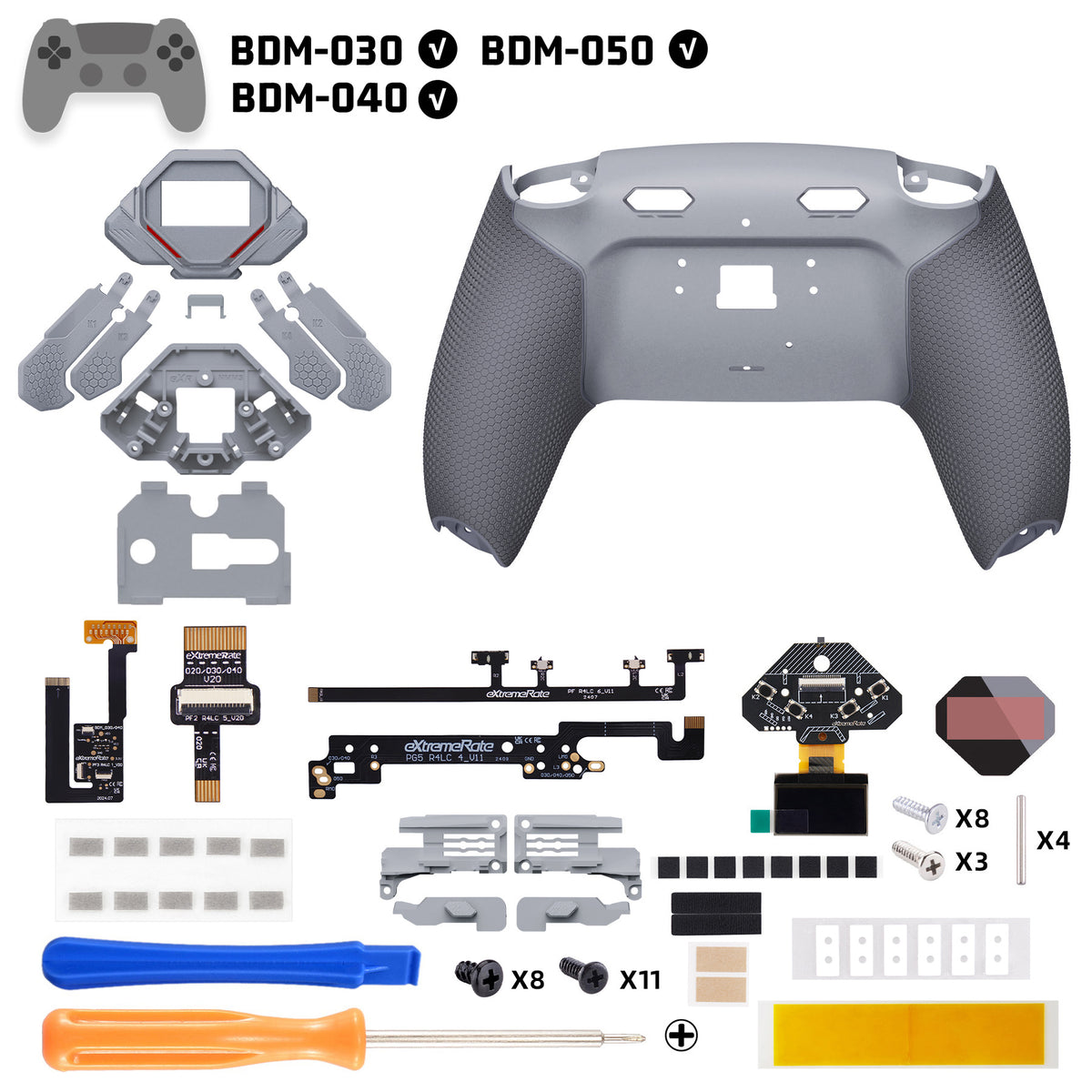 eXtremeRate SPARK Back Paddles Kit with OLED Display & Clicky Trigger Stops & Ergonomic Grips for PS5 Controller BDM-030/040/050 - Rubberized New Hope Gray & Classic Gray