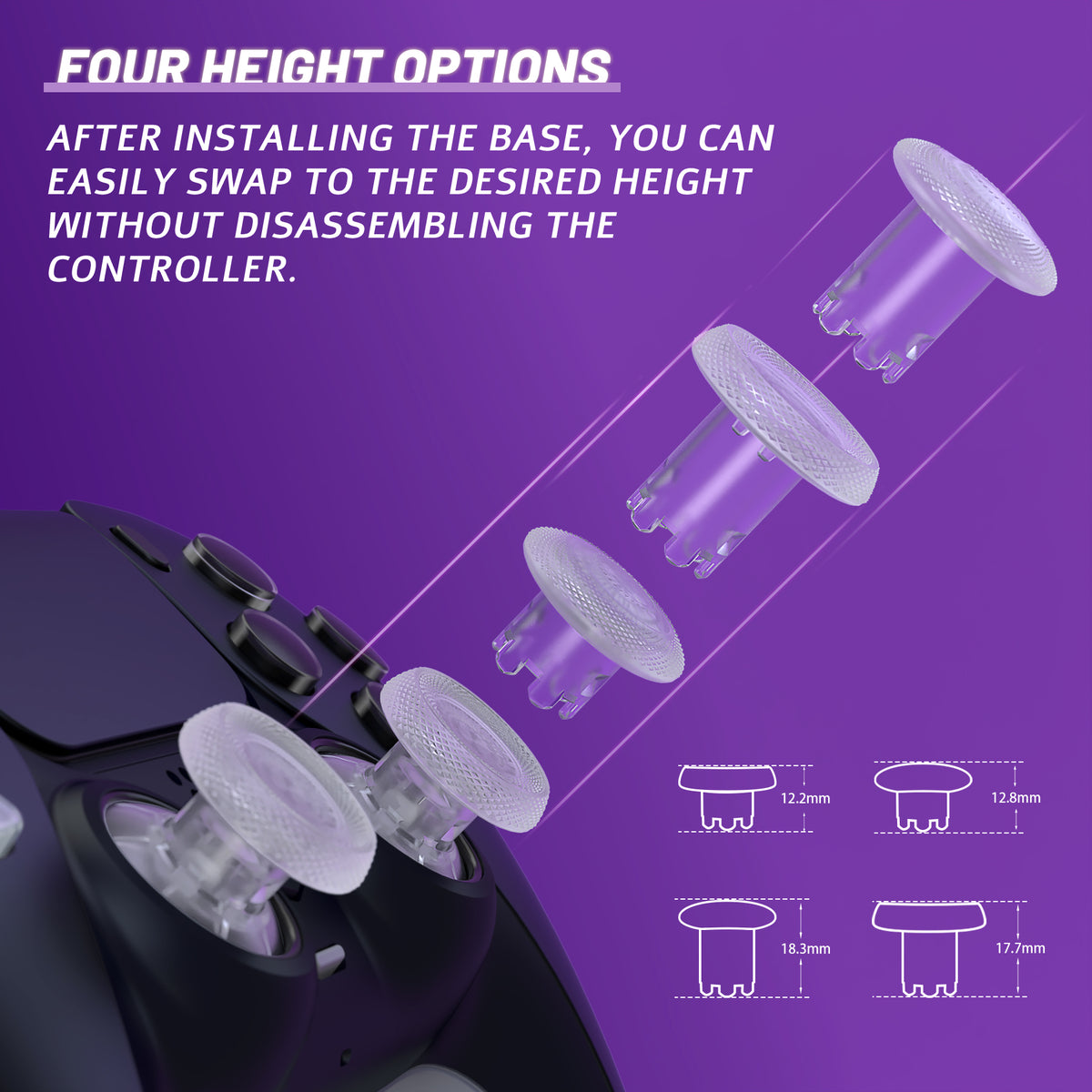 eXtremeRate ThumbsGear V3 Interchangeable Ergonomic Thumbstick for PS5 Edge & PS5 & PS4 Controller - Clear