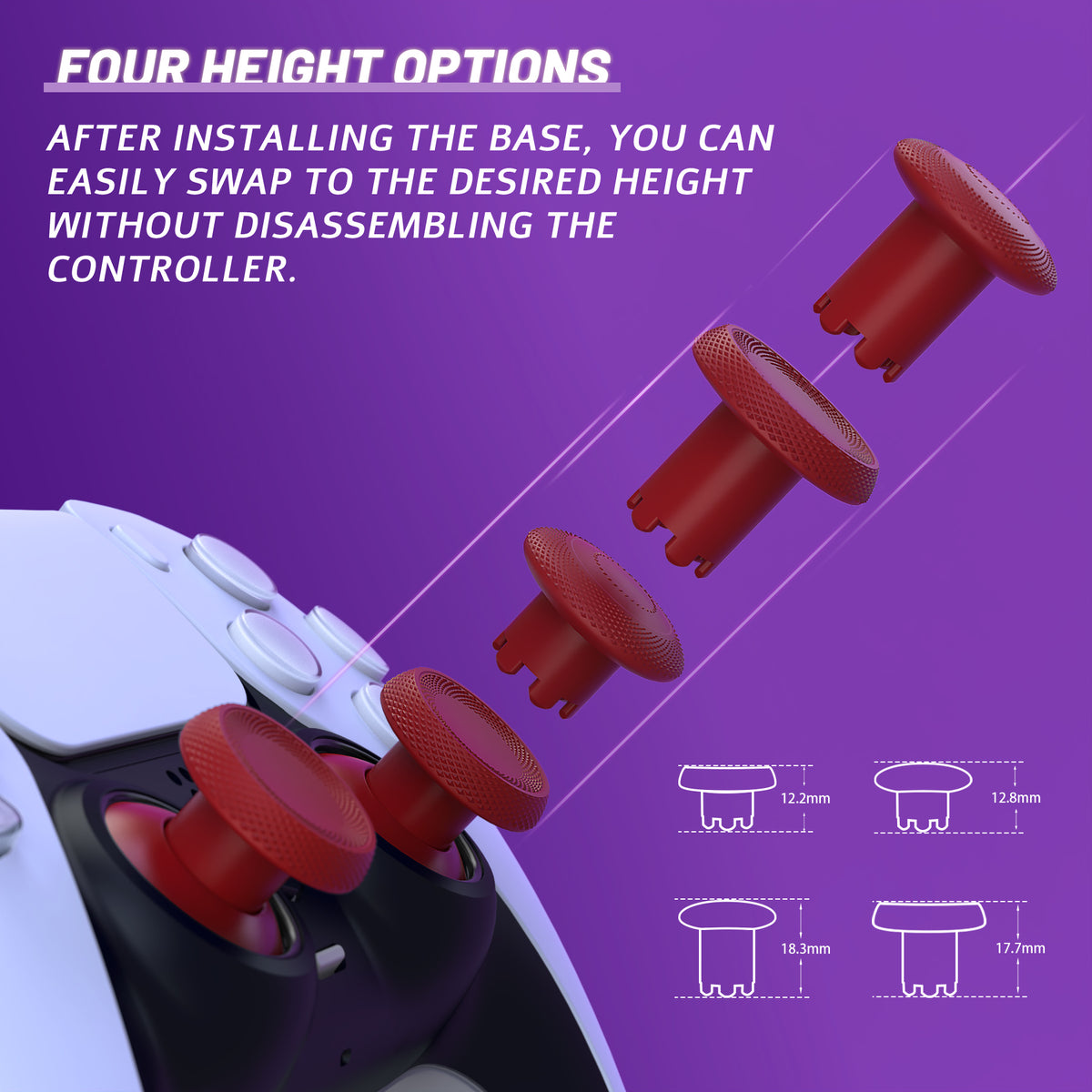 eXtremeRate ThumbsGear V3 Interchangeable Ergonomic Thumbstick for PS5 Edge & PS5 & PS4 Controller - Carmine Red