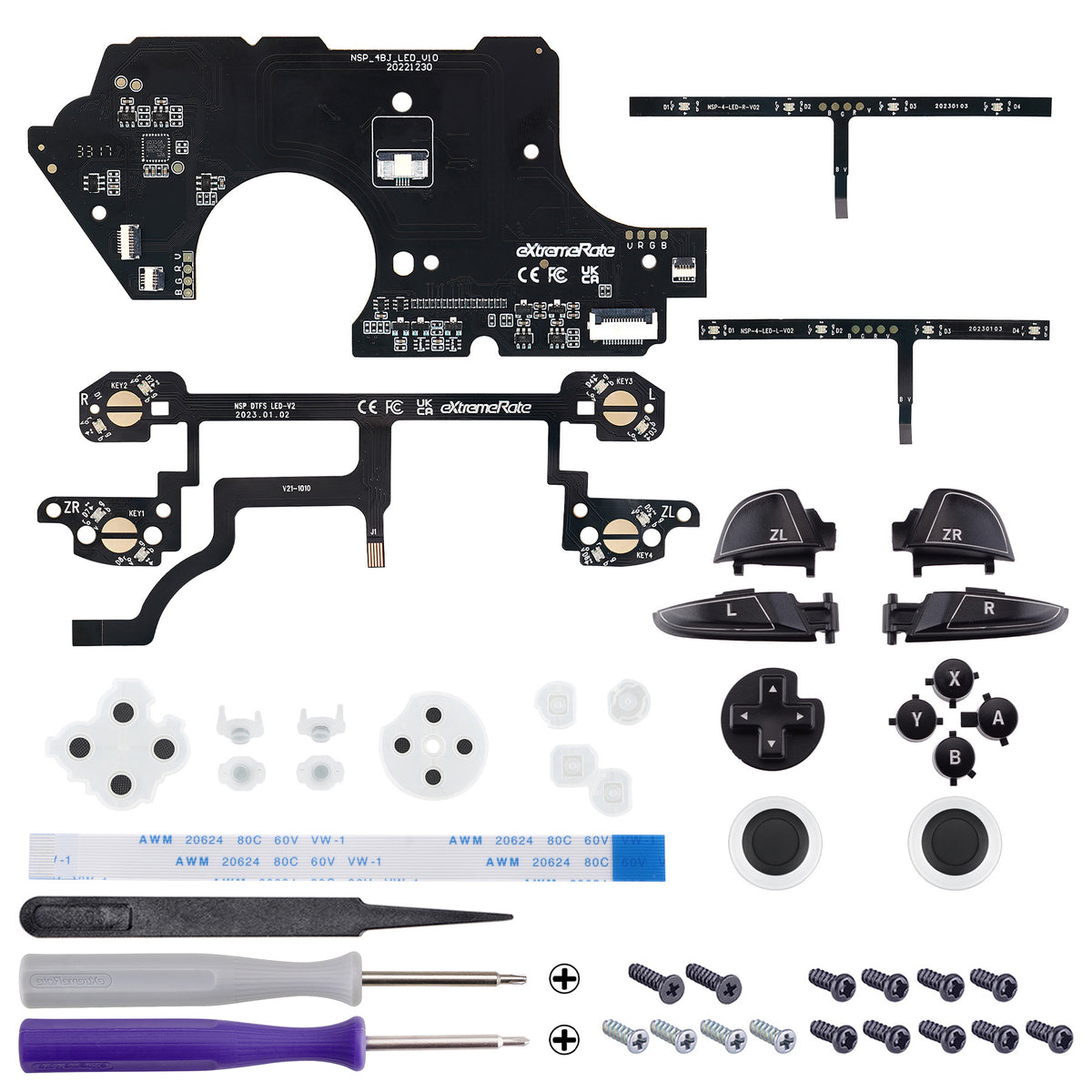 eXtremeRate Multi-Colors Luminated Button DTFS LED Kit for NS Switch Pro Controller - Black