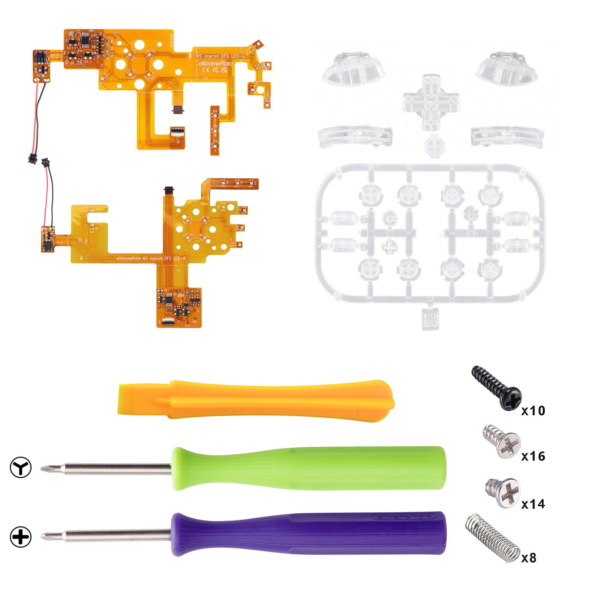 eXtremeRate Multi-Colors Luminated Buttons DFS LED Kit for NS Switch  & Switch OLED Model Joycon - Clear