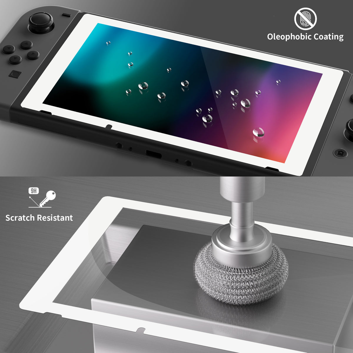 eXtremeRate Retail 2 Pack White Border Transparent HD Clear Saver Protector Film, Tempered Glass Screen Protector for Nintendo Switch [Anti-Scratch, Anti-Fingerprint, Shatterproof, Bubble-Free] - NSPJ0703