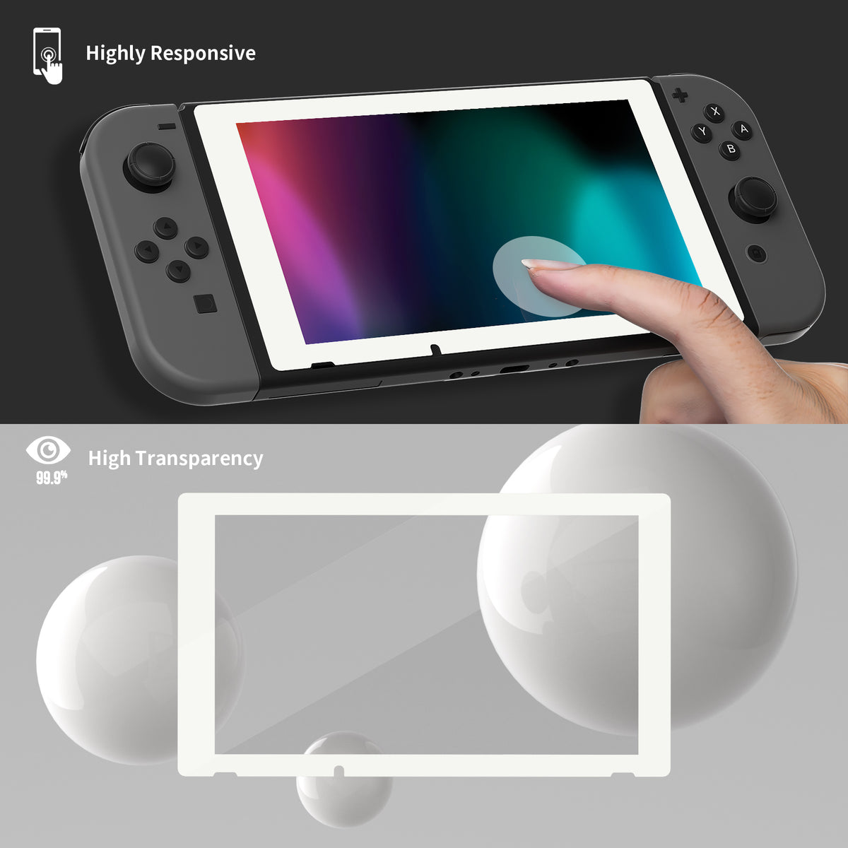 eXtremeRate Retail 2 Pack White Border Transparent HD Clear Saver Protector Film, Tempered Glass Screen Protector for Nintendo Switch [Anti-Scratch, Anti-Fingerprint, Shatterproof, Bubble-Free] - NSPJ0703