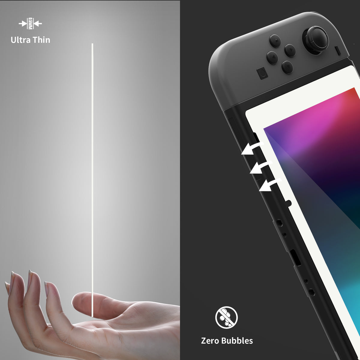 eXtremeRate Retail 2 Pack White Border Transparent HD Clear Saver Protector Film, Tempered Glass Screen Protector for Nintendo Switch [Anti-Scratch, Anti-Fingerprint, Shatterproof, Bubble-Free] - NSPJ0703