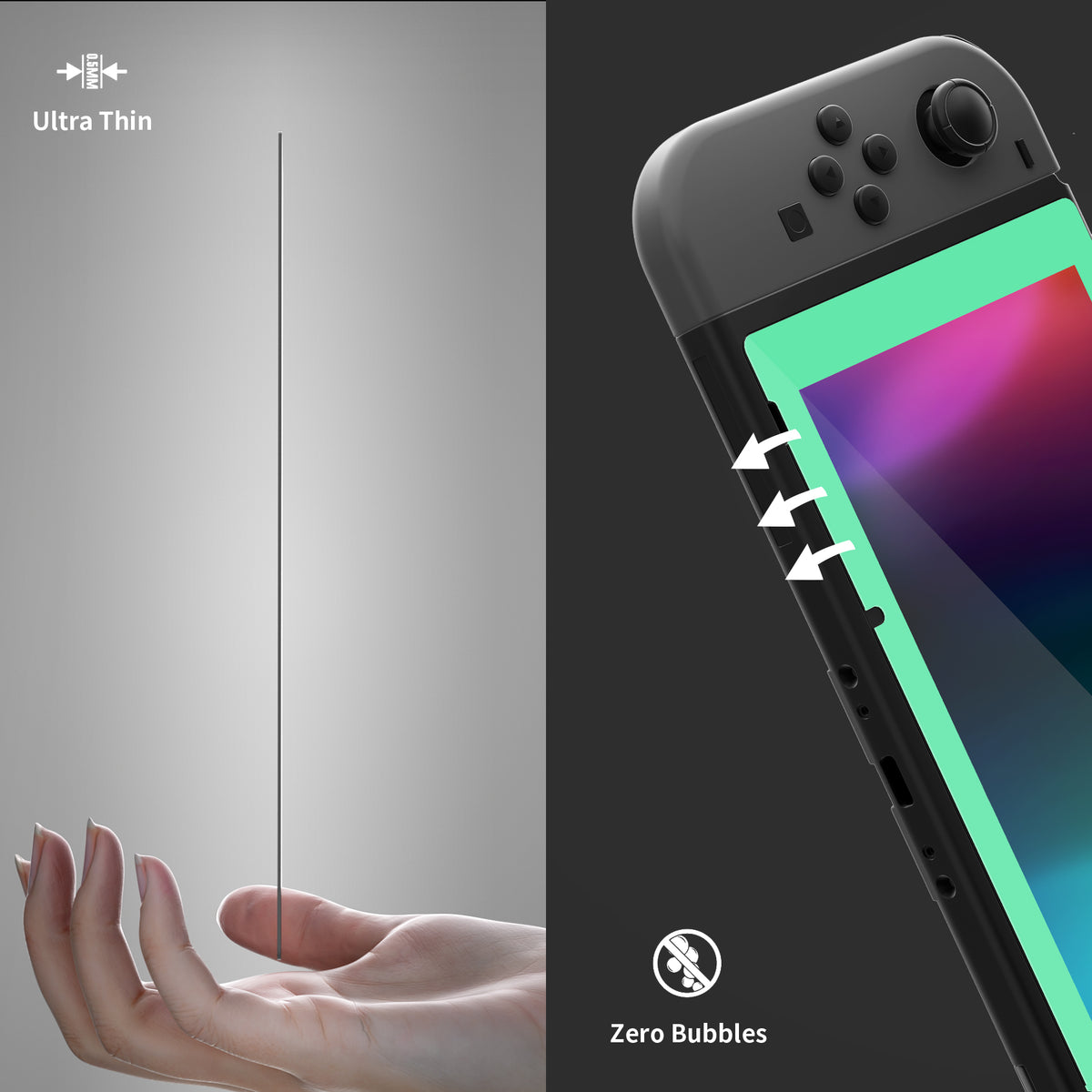 eXtremeRate Retail 2 Pack Mint Green Border Transparent HD Clear Saver Protector Film, Tempered Glass Screen Protector for Nintendo Switch [Anti-Scratch, Anti-Fingerprint, Shatterproof, Bubble-Free] - NSPJ0706