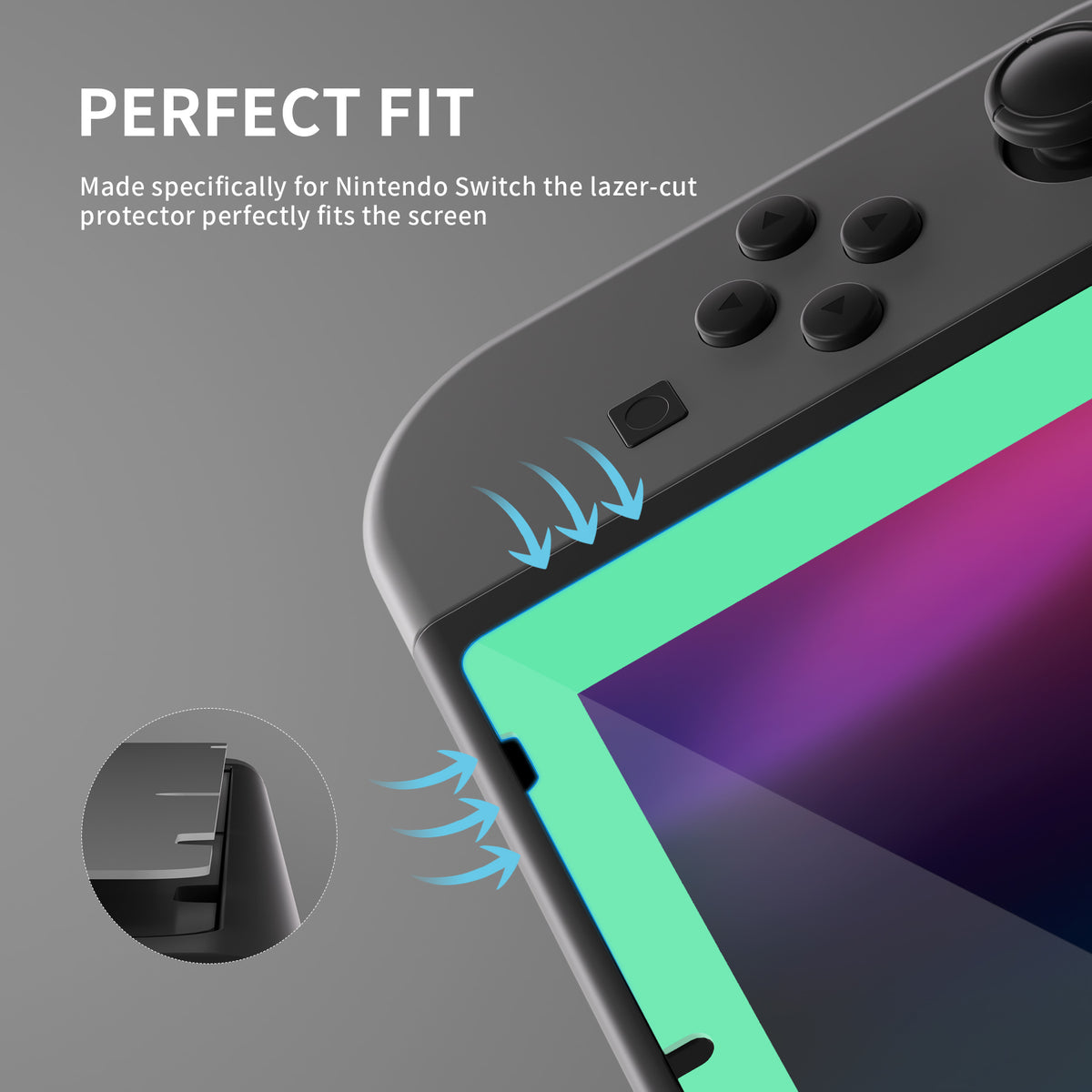 eXtremeRate Retail 2 Pack Mint Green Border Transparent HD Clear Saver Protector Film, Tempered Glass Screen Protector for Nintendo Switch [Anti-Scratch, Anti-Fingerprint, Shatterproof, Bubble-Free] - NSPJ0706