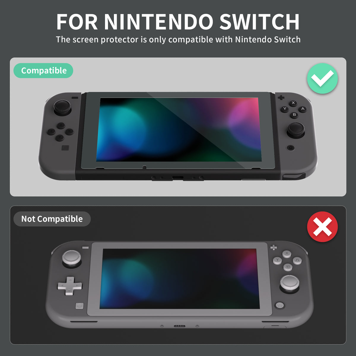 eXtremeRate Retail 2 Pack Gray Border Transparent HD Clear Saver Protector Film, Tempered Glass Screen Protector for Nintendo Switch [Anti-Scratch, Anti-Fingerprint, Shatterproof, Bubble-Free] - NSPJ0707