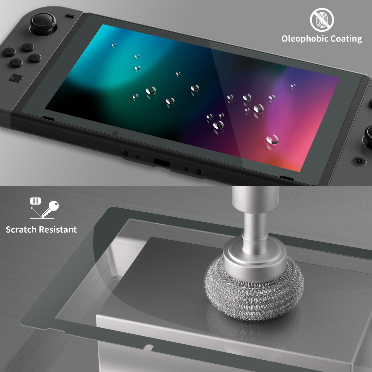 eXtremeRate Retail 2 Pack Gray Border Transparent HD Clear Saver Protector Film, Tempered Glass Screen Protector for Nintendo Switch [Anti-Scratch, Anti-Fingerprint, Shatterproof, Bubble-Free] - NSPJ0707