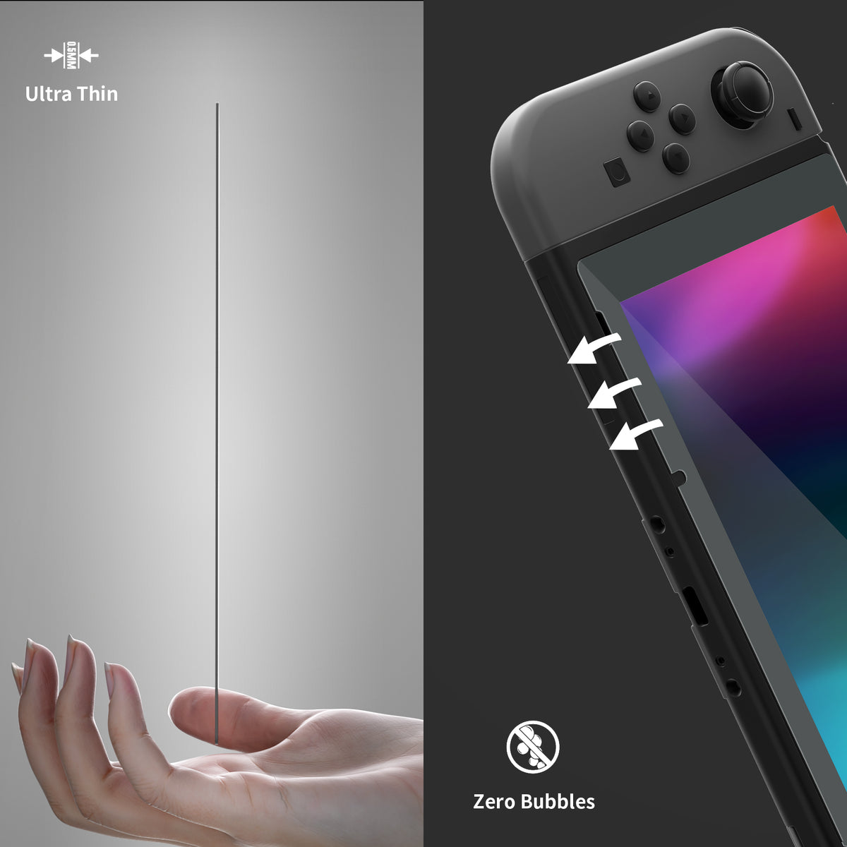 eXtremeRate Retail 2 Pack Gray Border Transparent HD Clear Saver Protector Film, Tempered Glass Screen Protector for Nintendo Switch [Anti-Scratch, Anti-Fingerprint, Shatterproof, Bubble-Free] - NSPJ0707