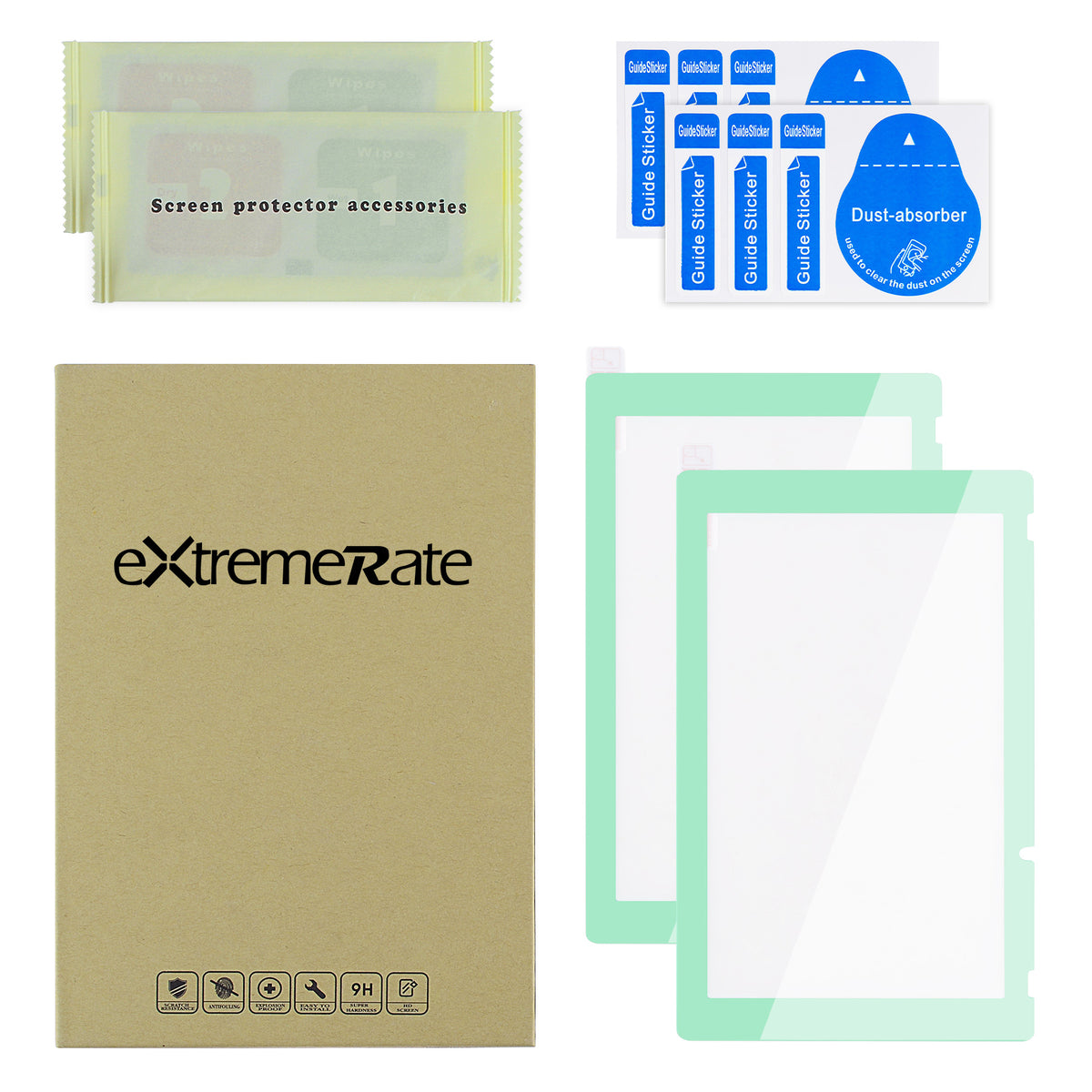 eXtremeRate 2 Pack Transparent HD Clear Tempered Glass Screen Protector for Nintendo Switch - Antique Misty Green