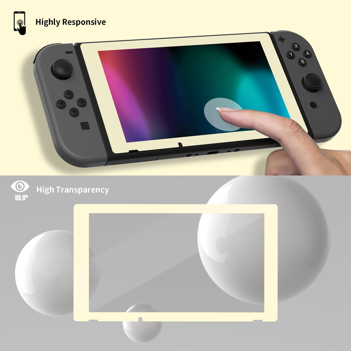 eXtremeRate Retail 2 Pack Antique Yellow Border Transparent HD Clear Saver Protector Film, Tempered Glass Screen Protector for Nintendo Switch [Anti-Scratch, Anti-Fingerprint, Shatterproof, Bubble-Free] - NSPJ0713