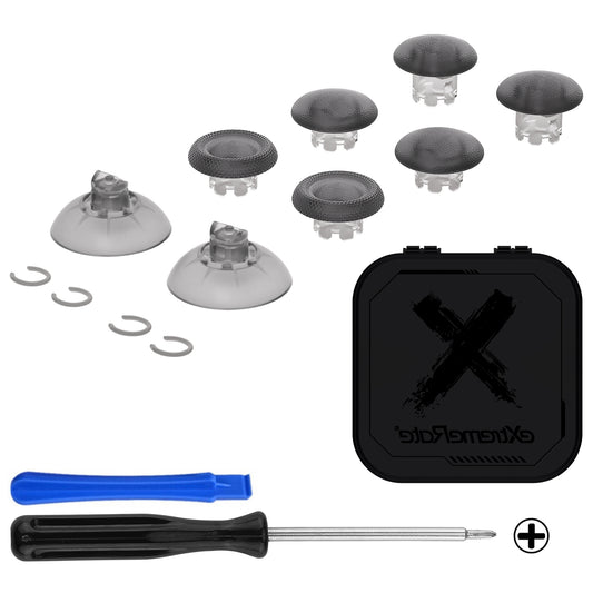 eXtremeRate EDGE Sticks Replacement Interchangeable Thumbsticks for PS5 & PS5 Edge & PS4 All Model Controllers - Clear Black