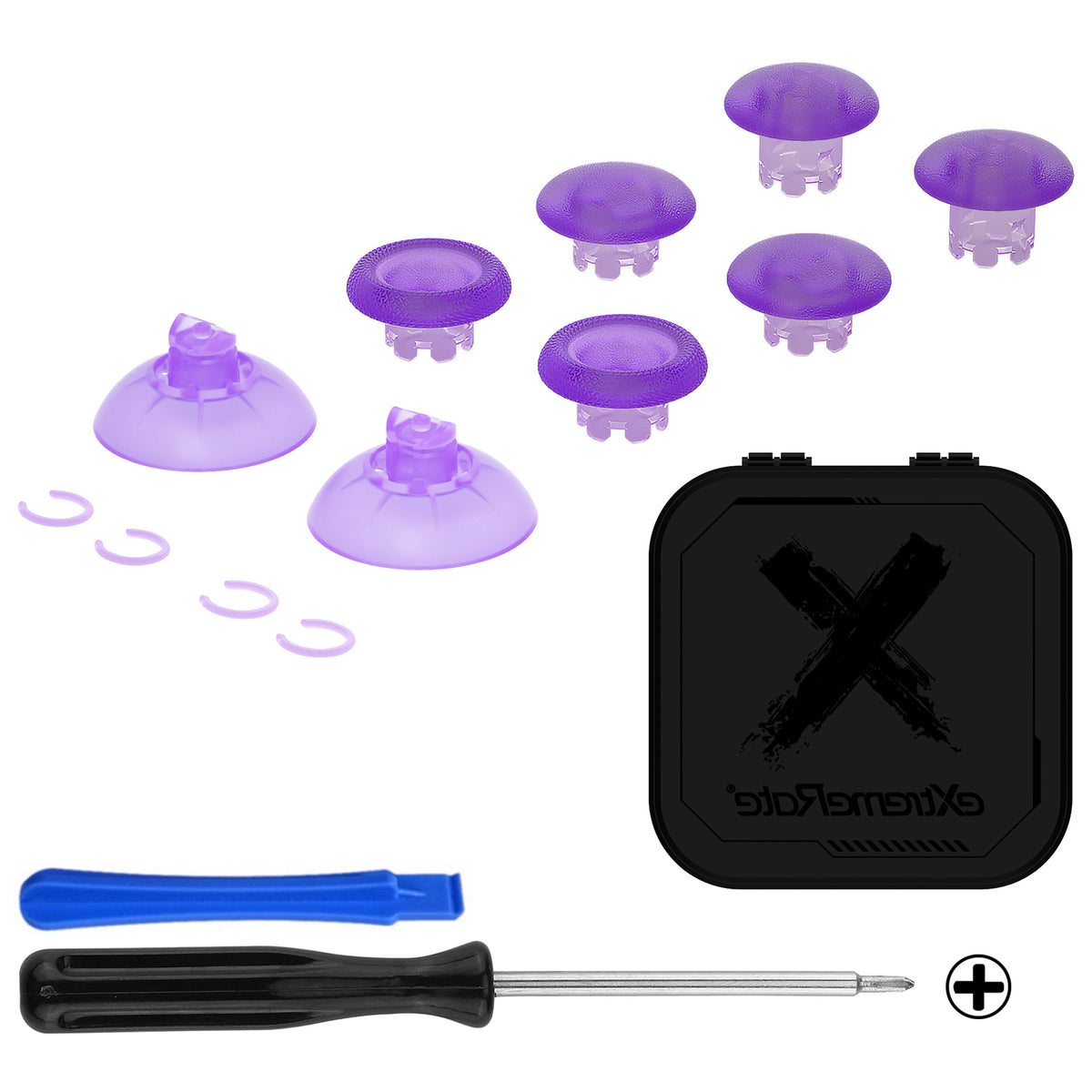 eXtremeRate EDGE Sticks Replacement Interchangeable Thumbsticks for PS5 & PS5 Edge & PS4 All Model Controllers - Clear Atomic Purple