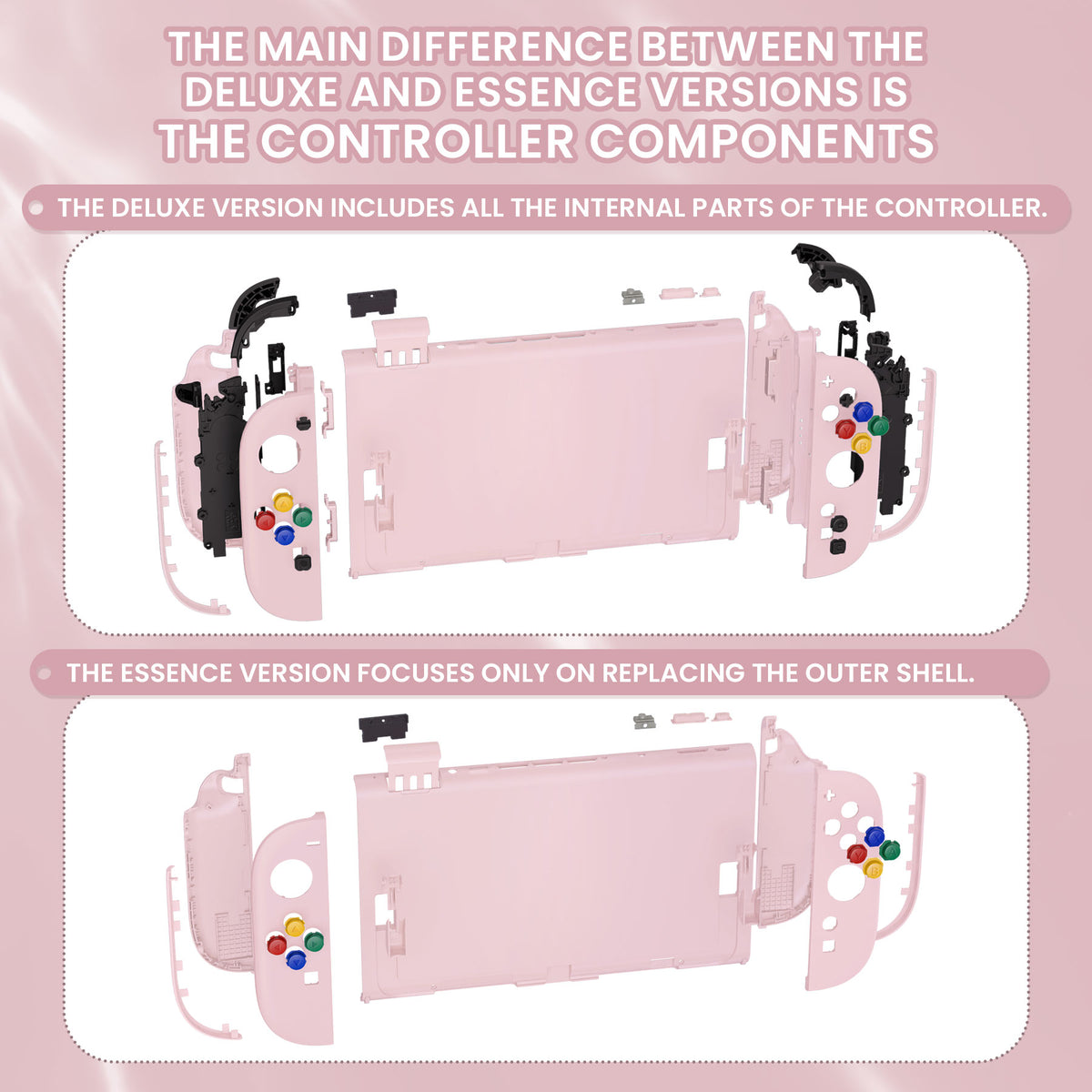 eXtremeRate DIY Replacement Full Set Shells with Buttons for Nintendo Switch 2 - Deluxe Version - Cherry Blossoms Pink