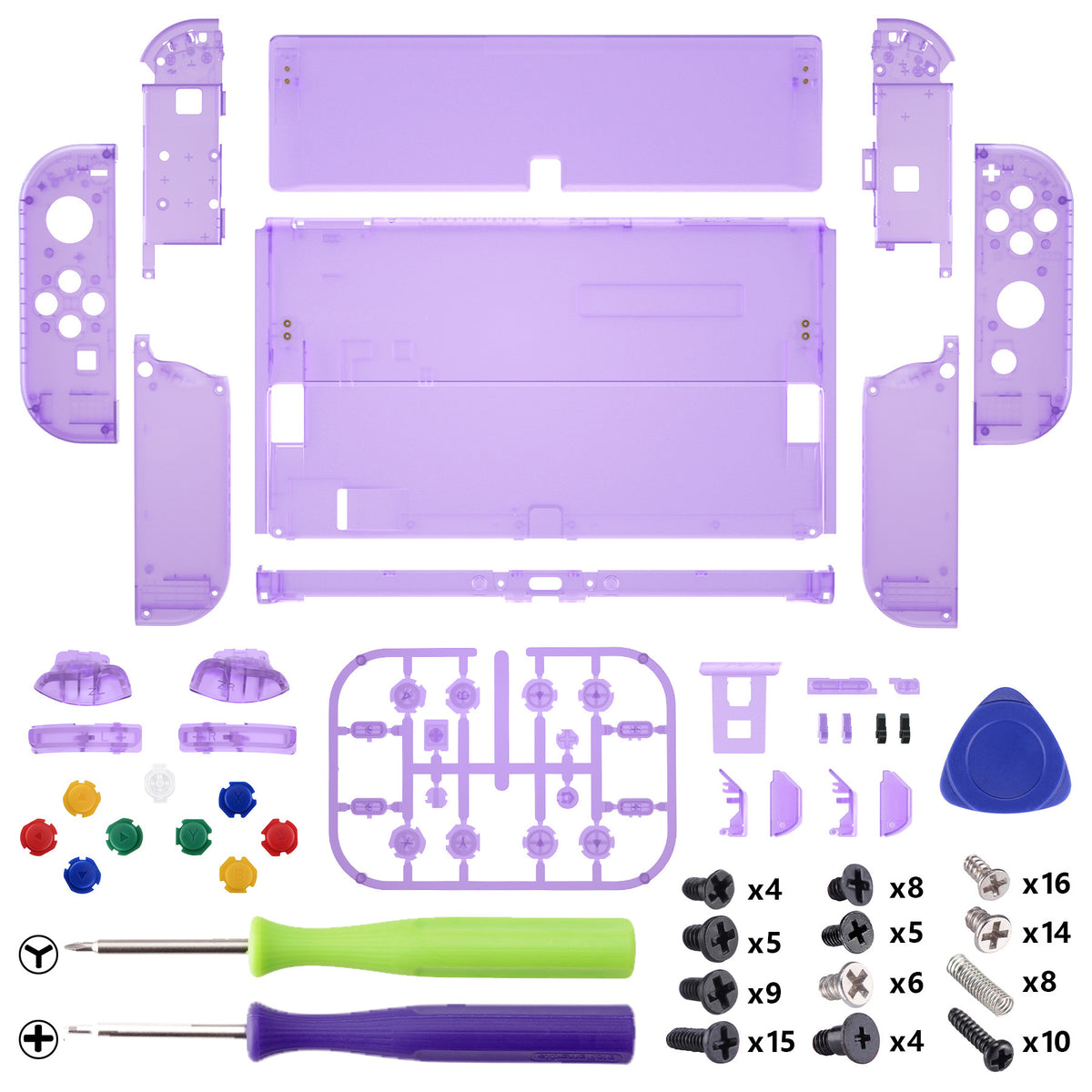 eXtremeRate Custom Replacement Full Set Shell with Buttons for Nintendo Switch OLED - Clear Atomic Purple
