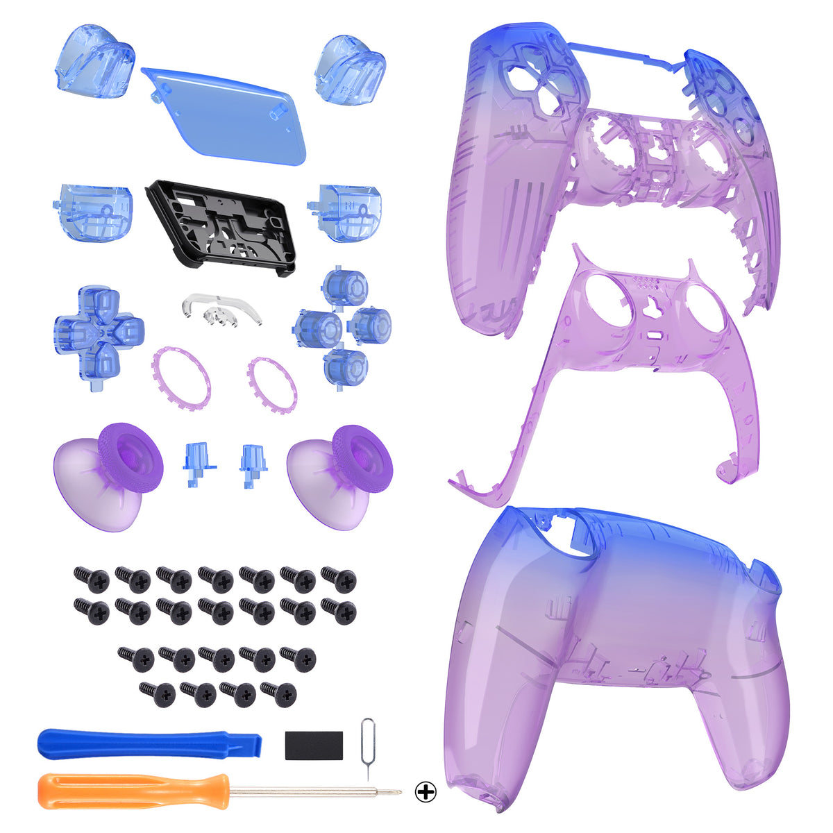 eXtremeRate Replacement Full Set Shells with Buttons Compatible with PS5 Controller BDM-030/040/050 - Gradient Translucent Bluebell