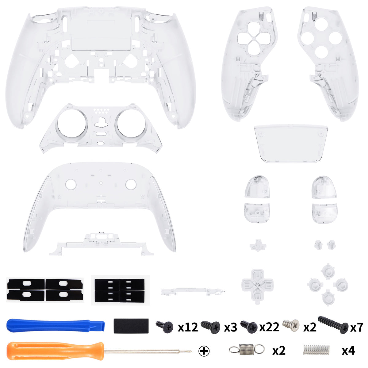 eXtremeRate Replacement Full Set Shells with Buttons Compatible with PS5 Edge Controller - Clear