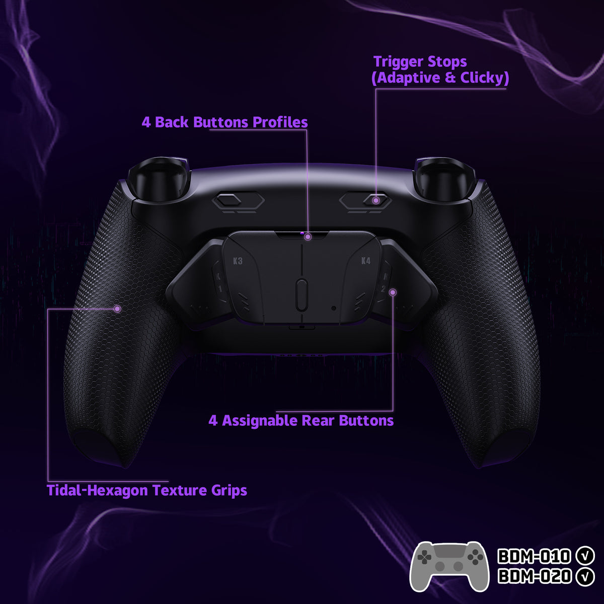 eXtremeRate RISE4 Plus MAX Back Paddles Kit with Clicky Trigger Stops & Rubberized Grip for PS5 Controller BDM-010/020 - Black