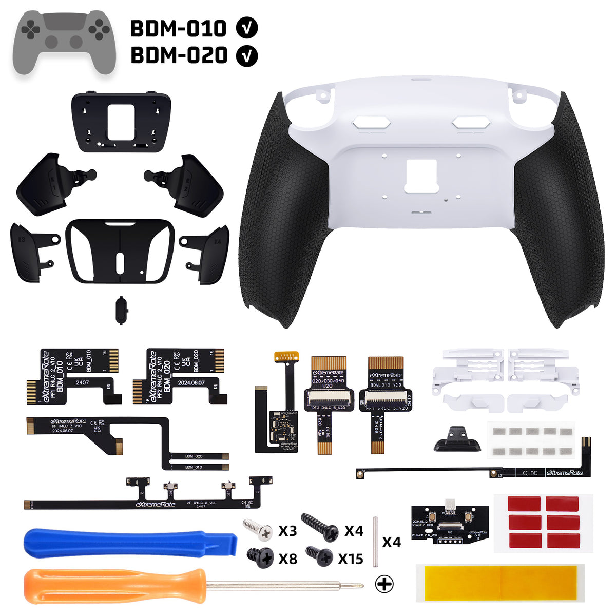 eXtremeRate RISE4 Plus MAX Back Paddles Kit with Clicky Trigger Stops & Rubberized Grip for PS5 Controller BDM-010/020 - White Black - Black