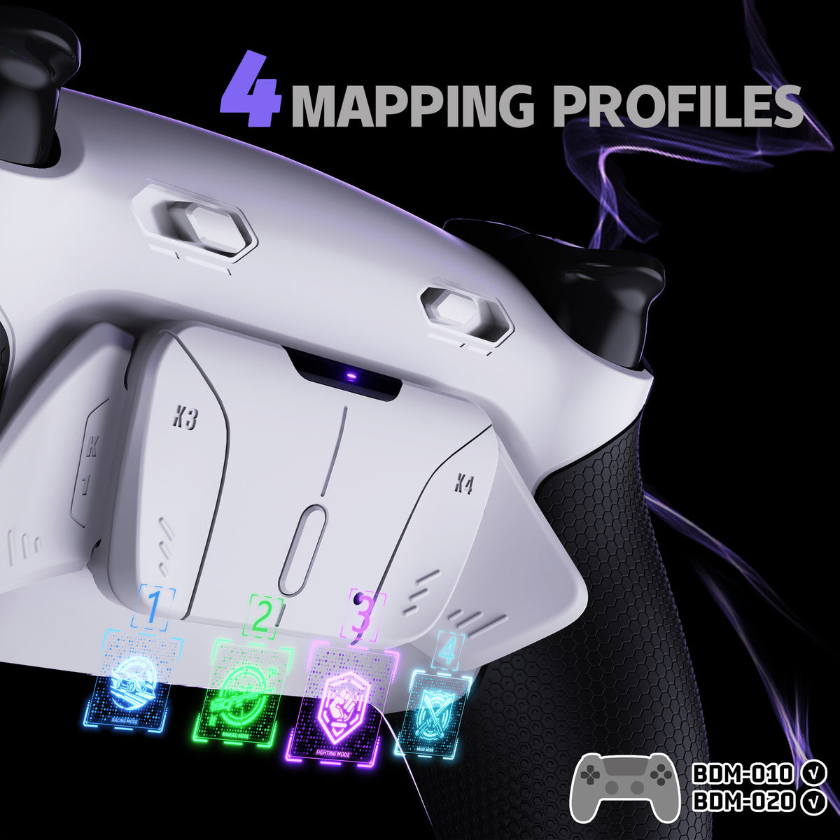 eXtremeRate RISE4 Plus MAX Back Paddles Kit with Clicky Trigger Stops & Rubberized Grip for PS5 Controller BDM-010/020 - White Black - White