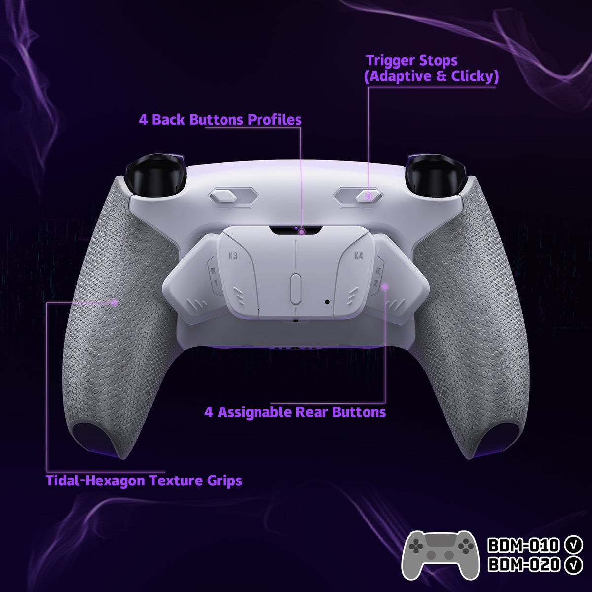 eXtremeRate RISE4 Plus MAX Back Paddles Kit with Clicky Trigger Stops & Rubberized Grip for PS5 Controller BDM-010/020 - White Gray