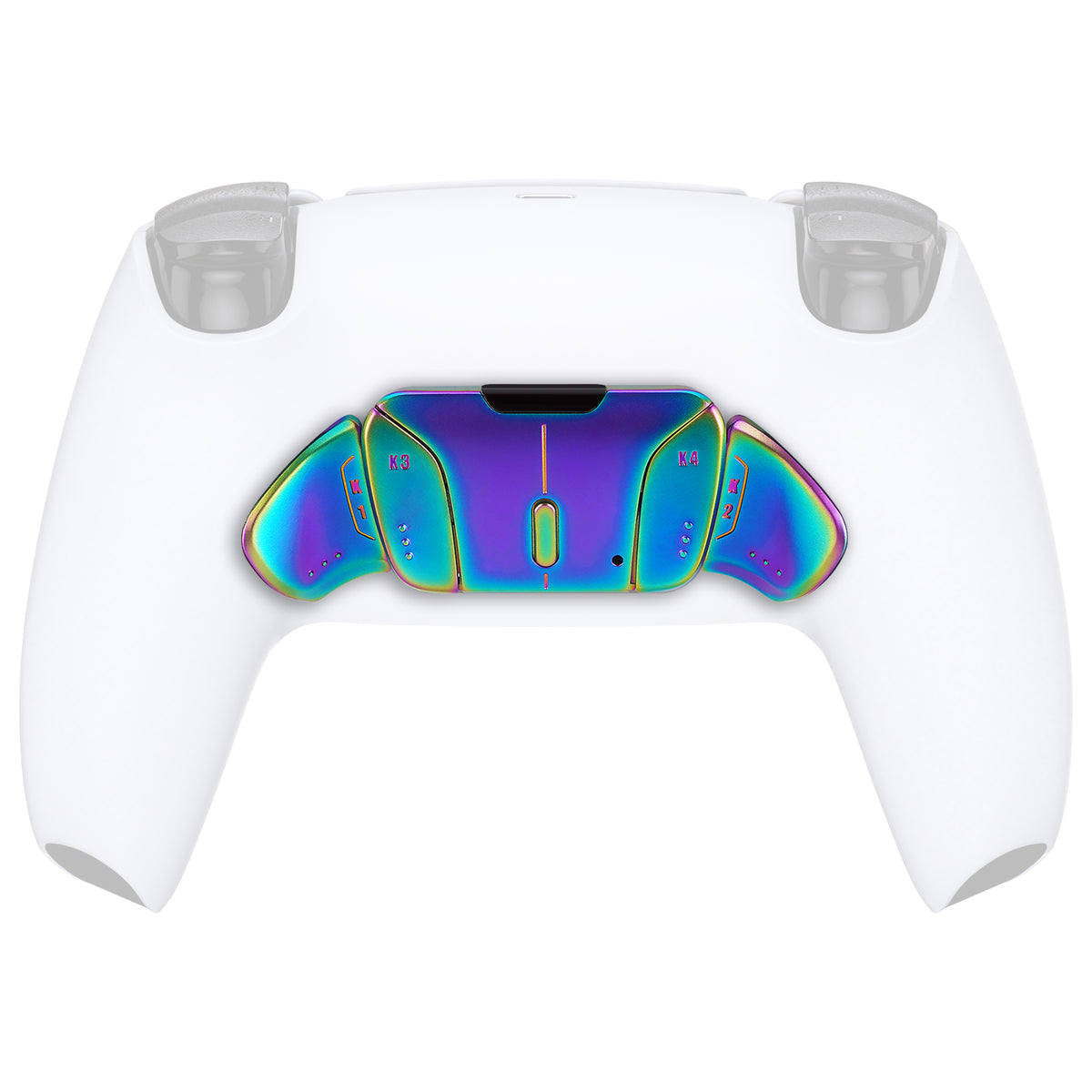 eXtremeRate Turn RISE & RISE4 to RISE4 RMB Kit – Real Metal Buttons (RMB) Version K1 K2 K3 K4 Back Buttons Housing & Remap PCB Board for eXtremeRate RISE & RISE4 Remap kit, Compatible with PS5 Controller - Metallic Rainbow Aura Blue & Purple eXtremeRate