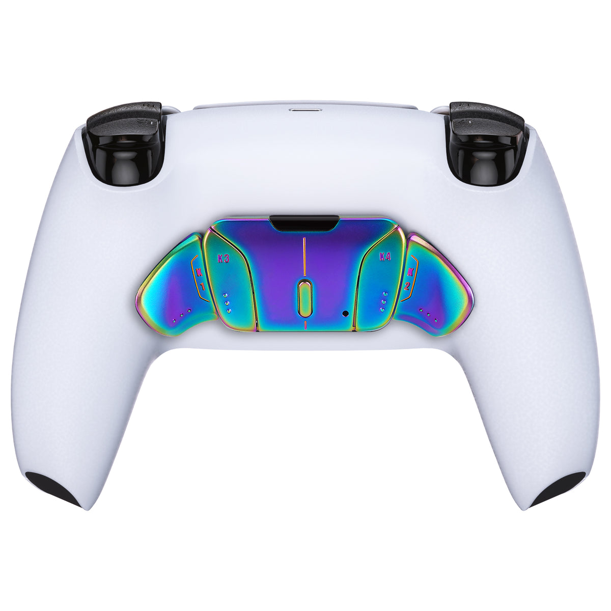eXtremeRate Turn RISE & RISE4 to RISE4 RMB Kit – Real Metal Buttons (RMB) Version K1 K2 K3 K4 Back Buttons Housing & Remap PCB Board for eXtremeRate RISE & RISE4 Remap kit, Compatible with PS5 Controller - Metallic Rainbow Aura Blue & Purple eXtremeRate