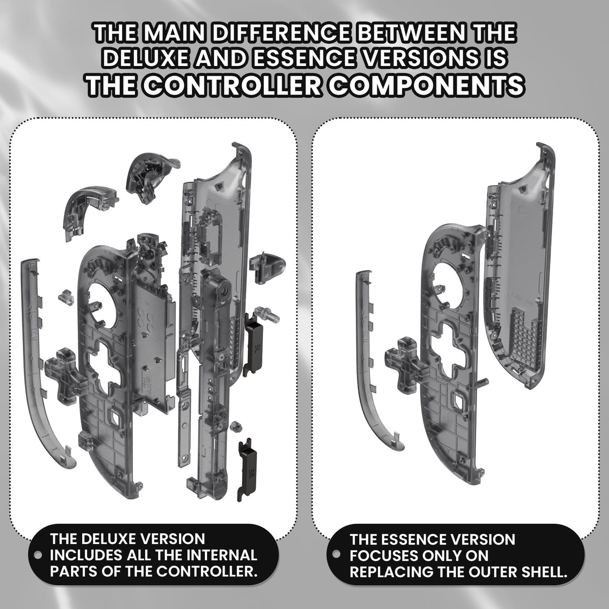 eXtremeRate D-Pad Version Replacement Full Set Shell Case with Buttons for Joycon 2 of Nintendo Switch 2 - Essence Version - Clear Slate Black