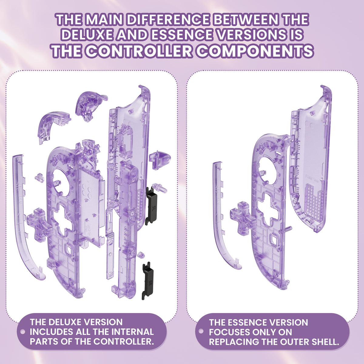 eXtremeRate D-Pad Version Replacement Full Set Shell Case with Buttons for Joycon 2 of Nintendo Switch 2 - Deluxe Version - Clear Atomic Purple