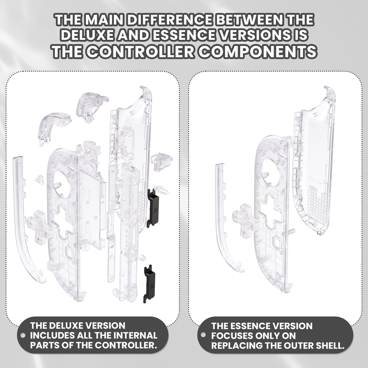 eXtremeRate D-Pad Version Replacement Full Set Shell Case with Buttons for Joycon 2 of Nintendo Switch 2 - Deluxe Version - Clear