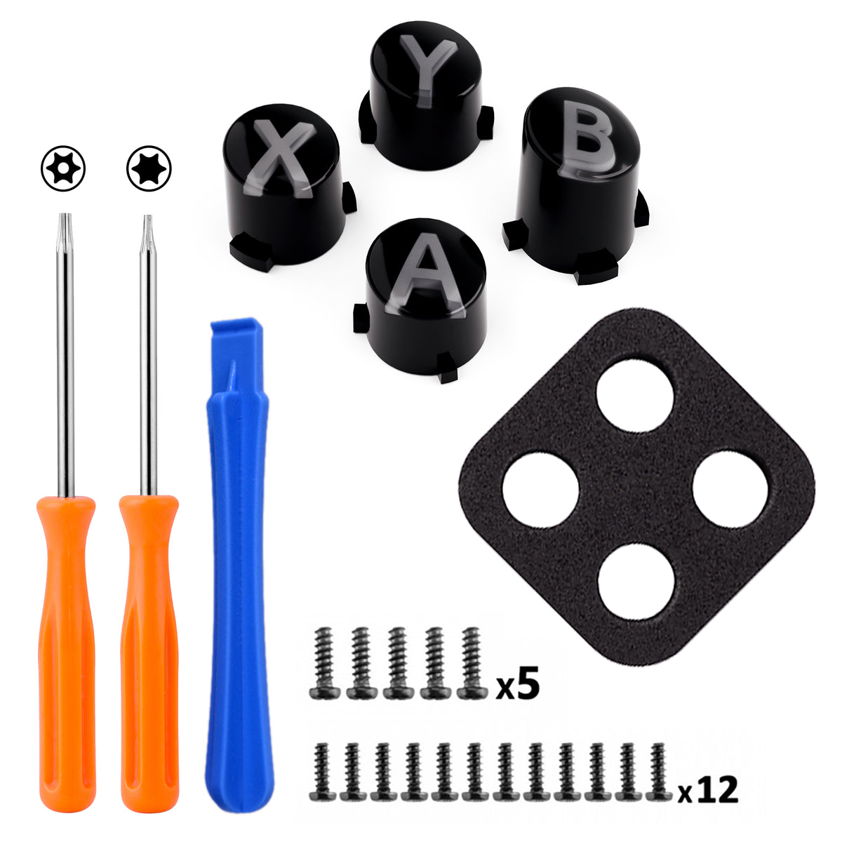 eXtremeRate Retail Three-Tone Black & Clear & Classic Gray ABXY Action Buttons with Classic Symbols for Xbox Series X & S Controller & Xbox One S/X & Xbox One Elite V1/V2 Controller - JDX3M019